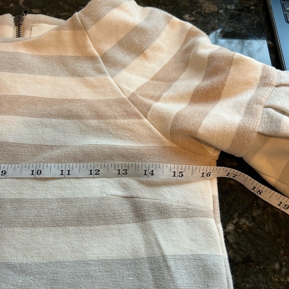 NWOT Maeve Anthropologie Helsa Metallic Striped 3/4 Bell Sleeve knit crewneck. - Picture 9 of 12